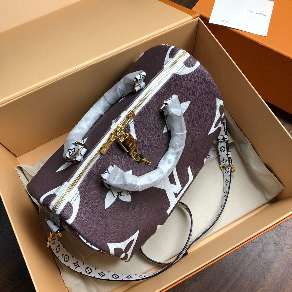 LOUIS VUITTON SPEEDY BANDOULIERE 30 BROWN WHITE GIANT MONOGRAM CANVAS