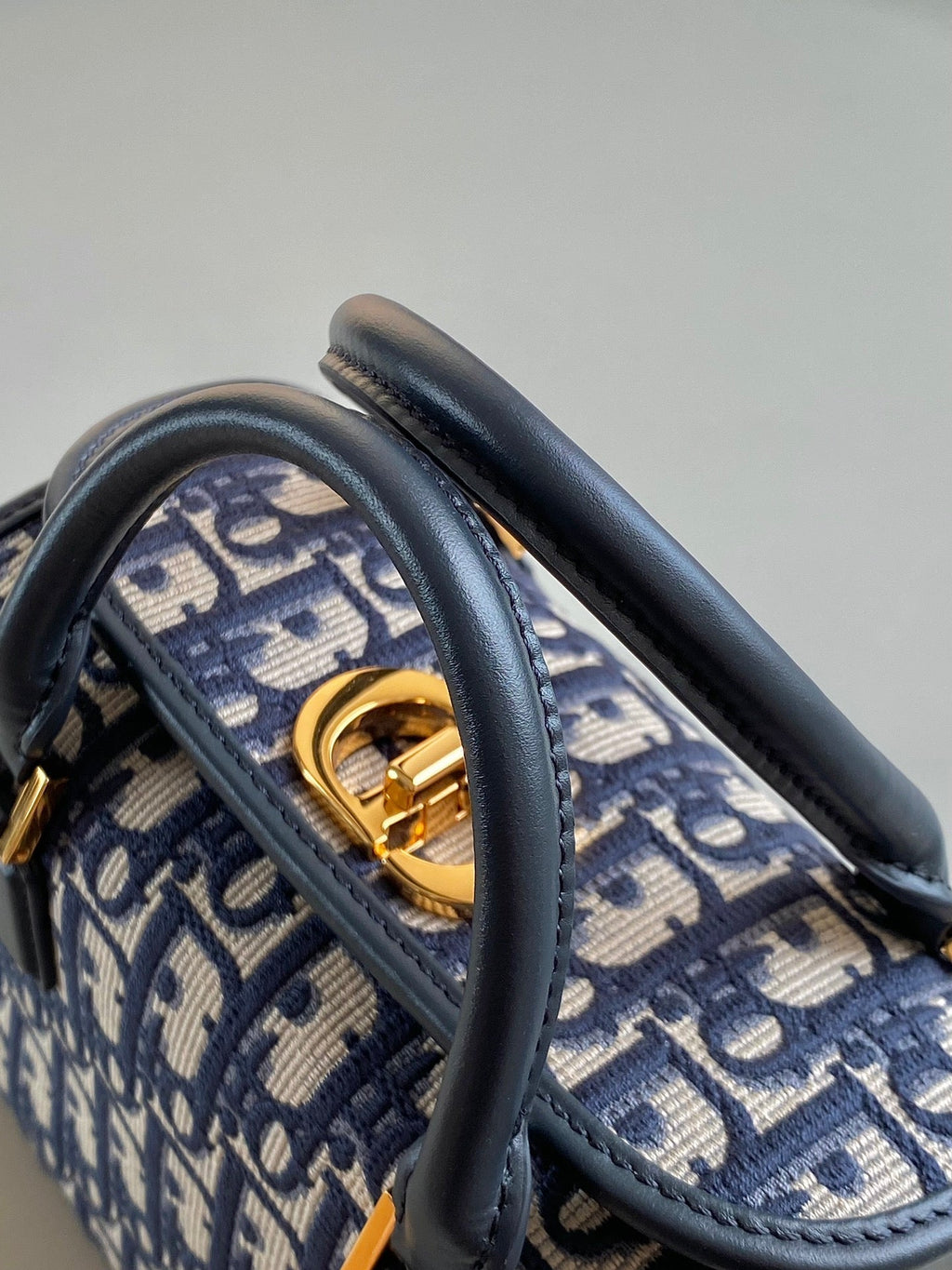 DIOR SMALL BOSTON 22 BLUE OBLIQUE EMBROIDERY