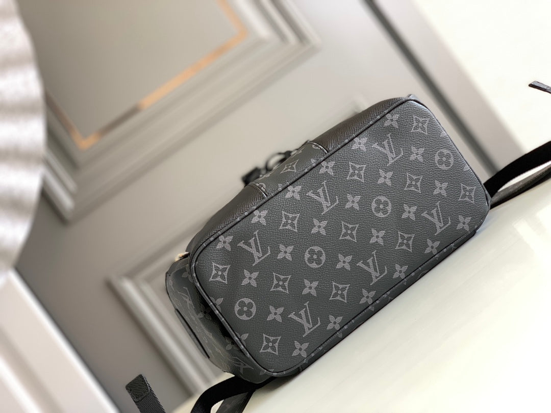 LOUIS VUITTON BACKPACK 45 IN BLACK CALFSKIN AND GUN METAL MONOGRAM ECLIPSE CANVAS