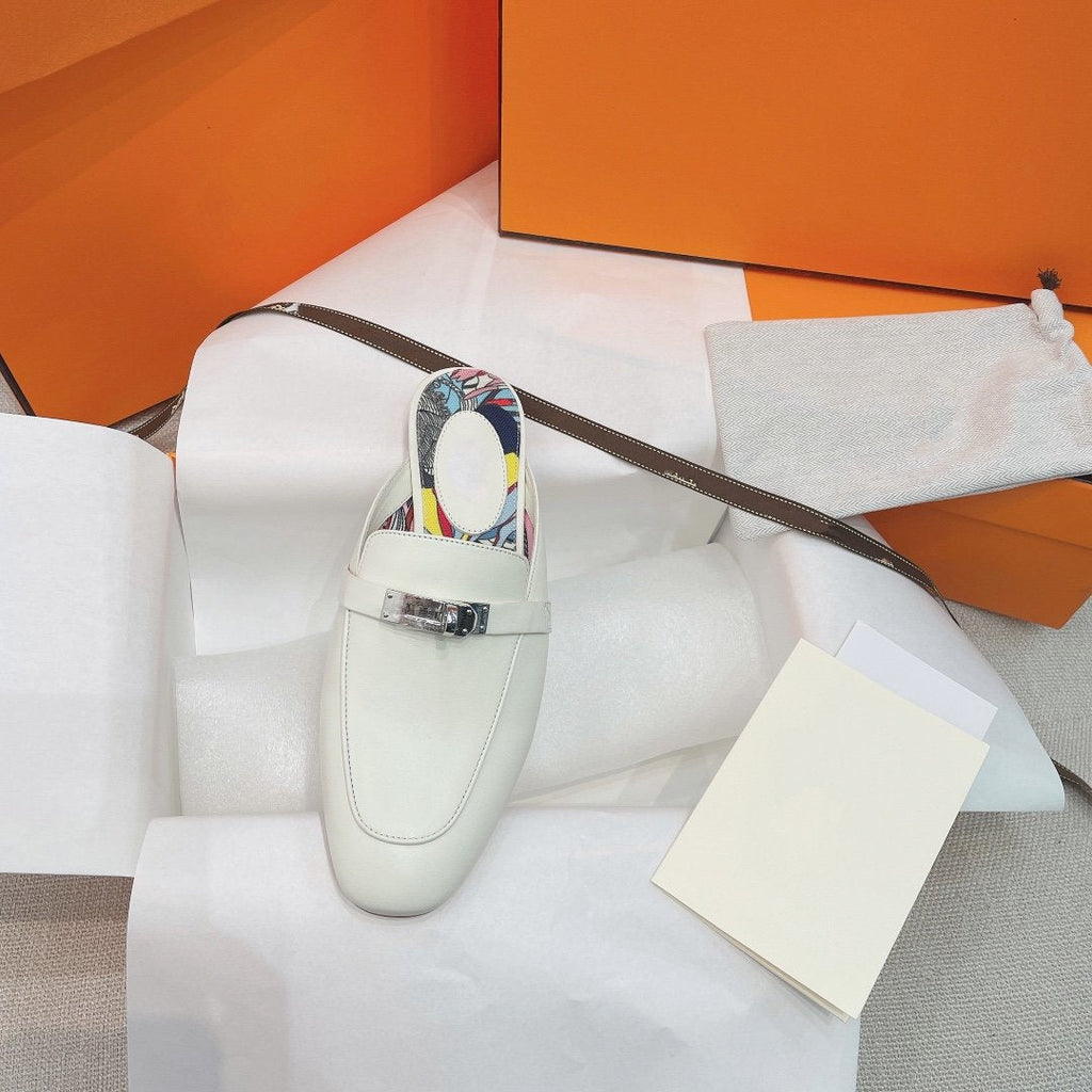 HERMES 0Z Mule White Calfskin