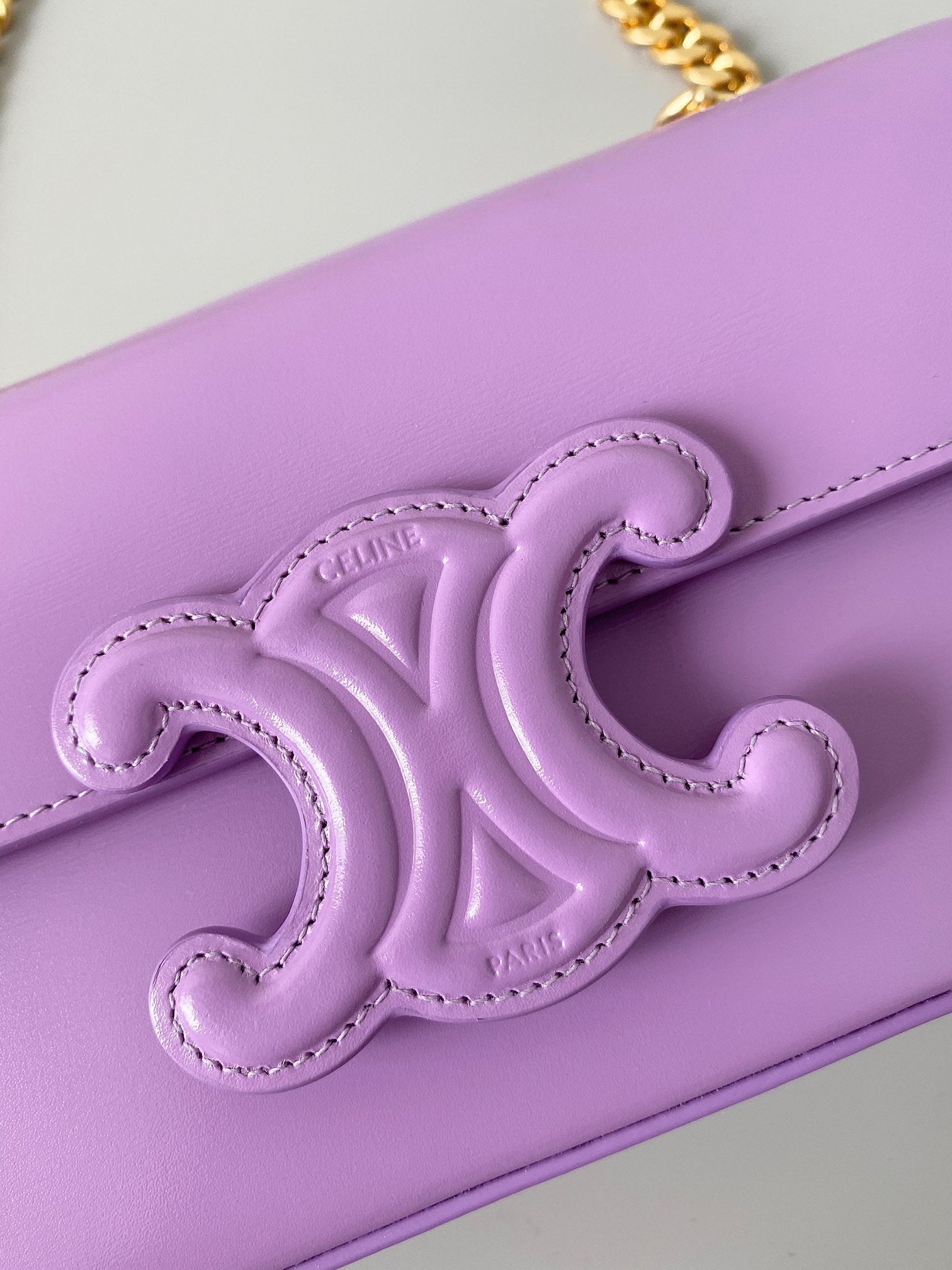 CELINE 20 CHAIN EMBOSSED ARMPIT BAG PURPLE CALFSKIN