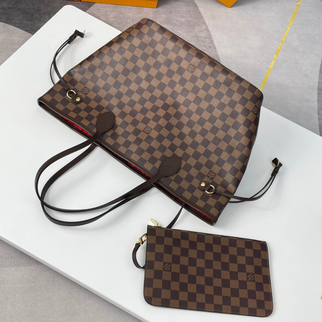 LOUIS VUITTON NEVERFULL MM 32 BROWN RED DAMIER AZUR