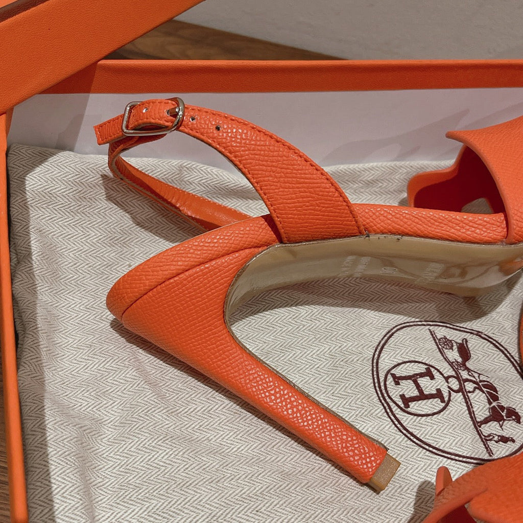 HERMES SLINGBACK SANDAL ETERNITE 105 ORANGE LAMBSKIN