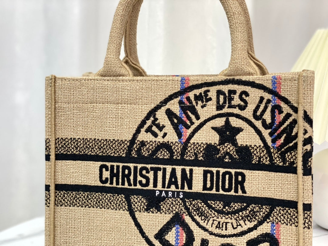 DIOR SHOPPING BAG 26 IN BEIGE AND BLACK EMBROIDERED CANVAS