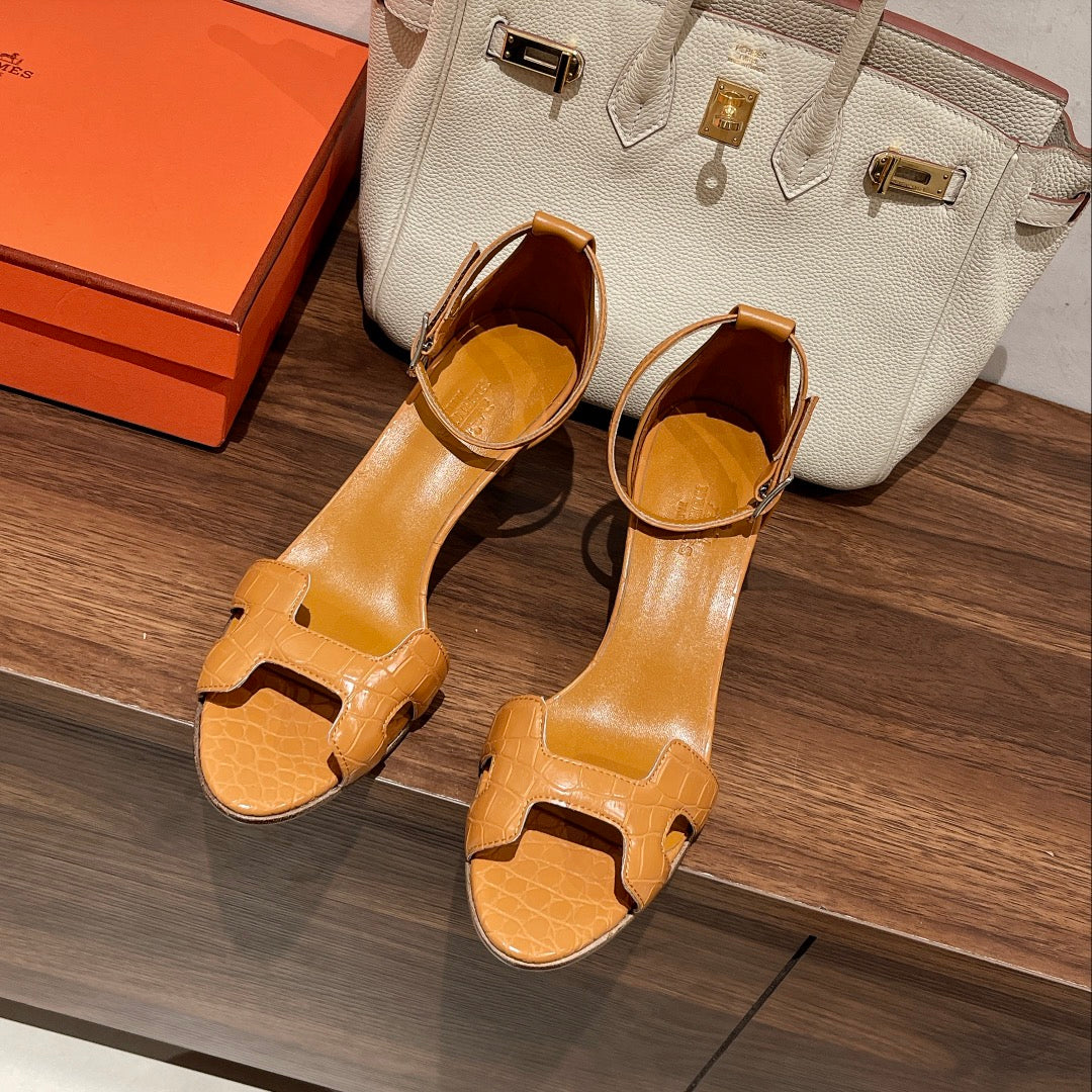 HERMES PREMIERE 70 SANDAL IN PEANUT BROWN CALFSKIN