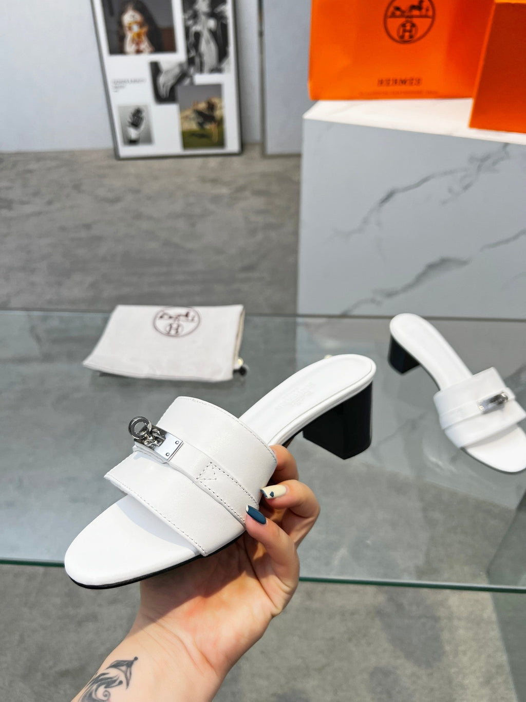 HERMES Gigi 50 Sandal White Calfskin