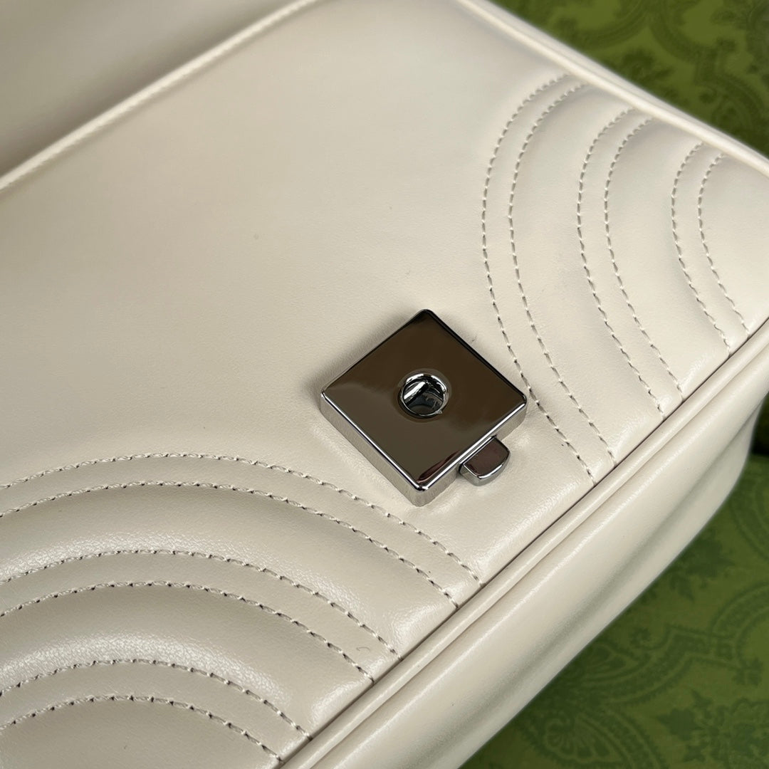 GUCCI MARMONT QUILTED SHOULDER BAG 18 IN WHITE CALFSKIN