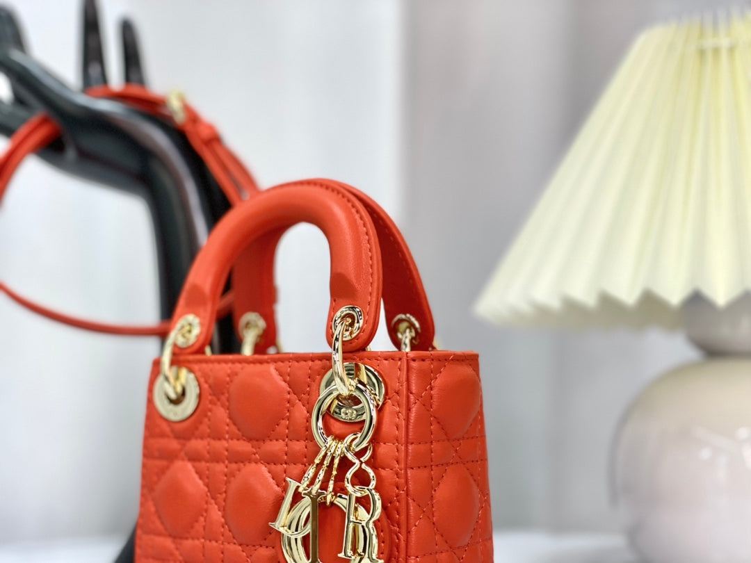 DIOR MICRO LADY 12 BAG IN SCARLET RED LAMBSKIN