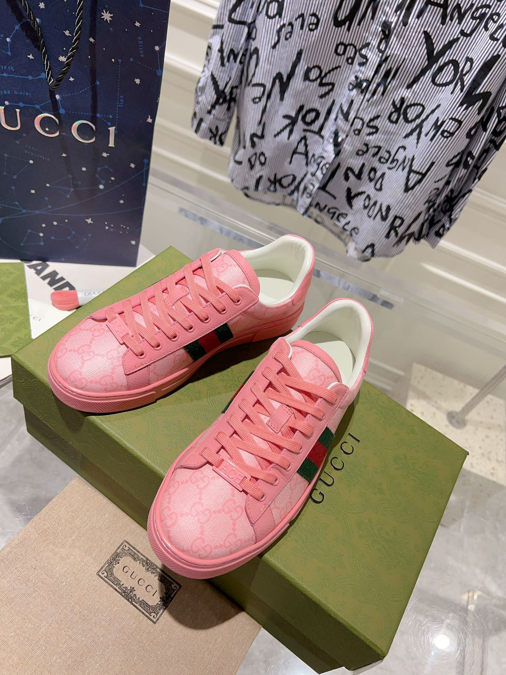 GUCCI ACE  SUPREME TRAINER BRIGHT PINK CALFSKIN
