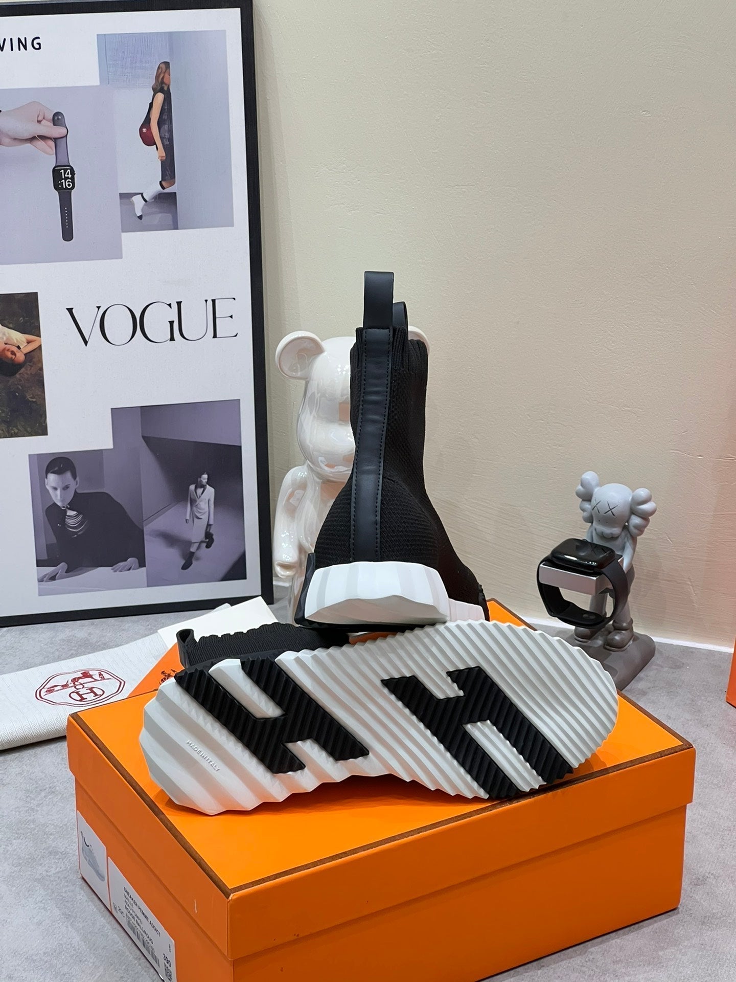 HERMES H FUN CLASSIC SNEAKER STYLISH BLACK FABRIC