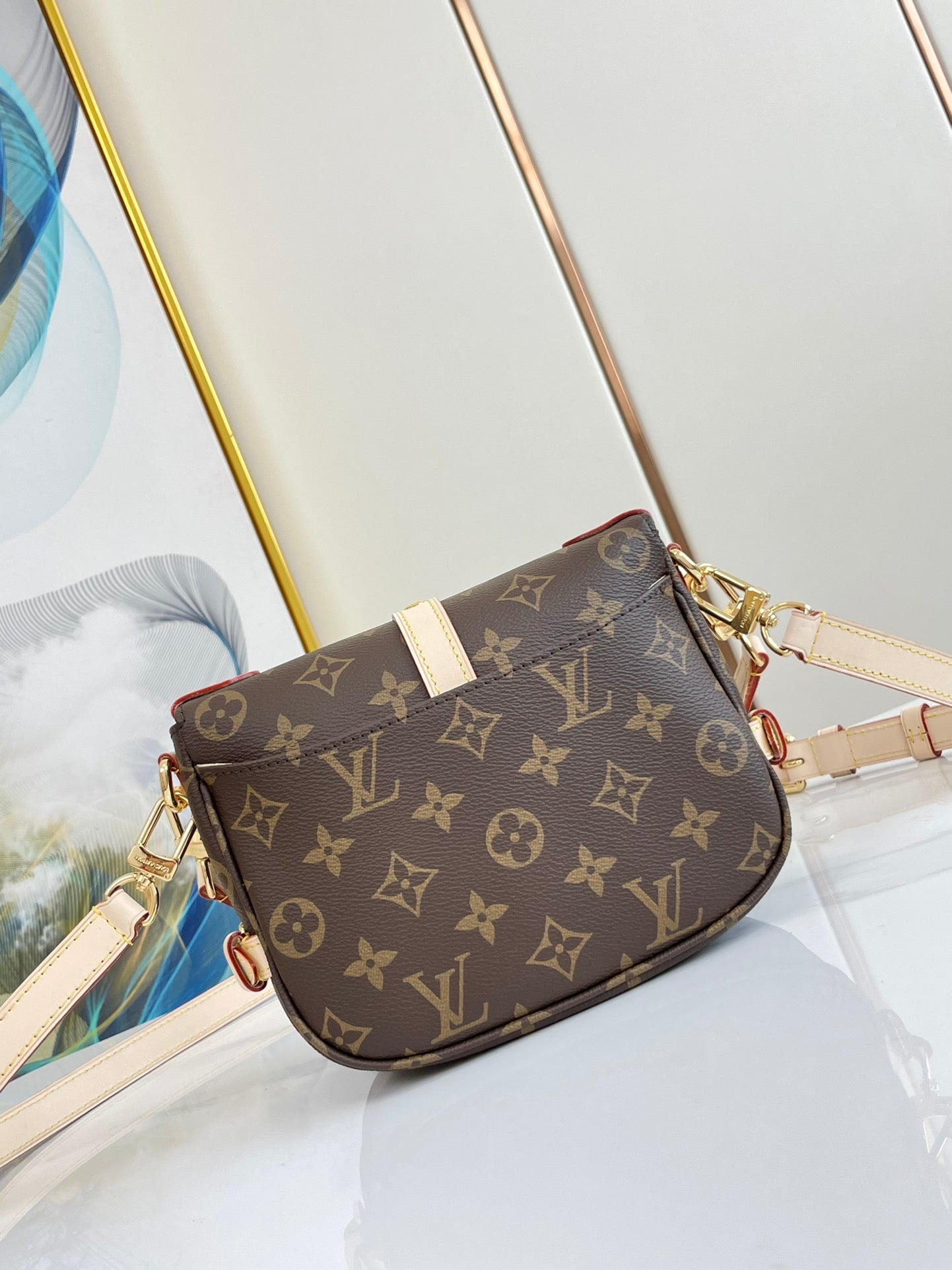LOUIS VUITTON SAUMUR BB 20 BROWN MONOGRAM CANVAS AND LEATHER TRIM GOLD HARDWARE