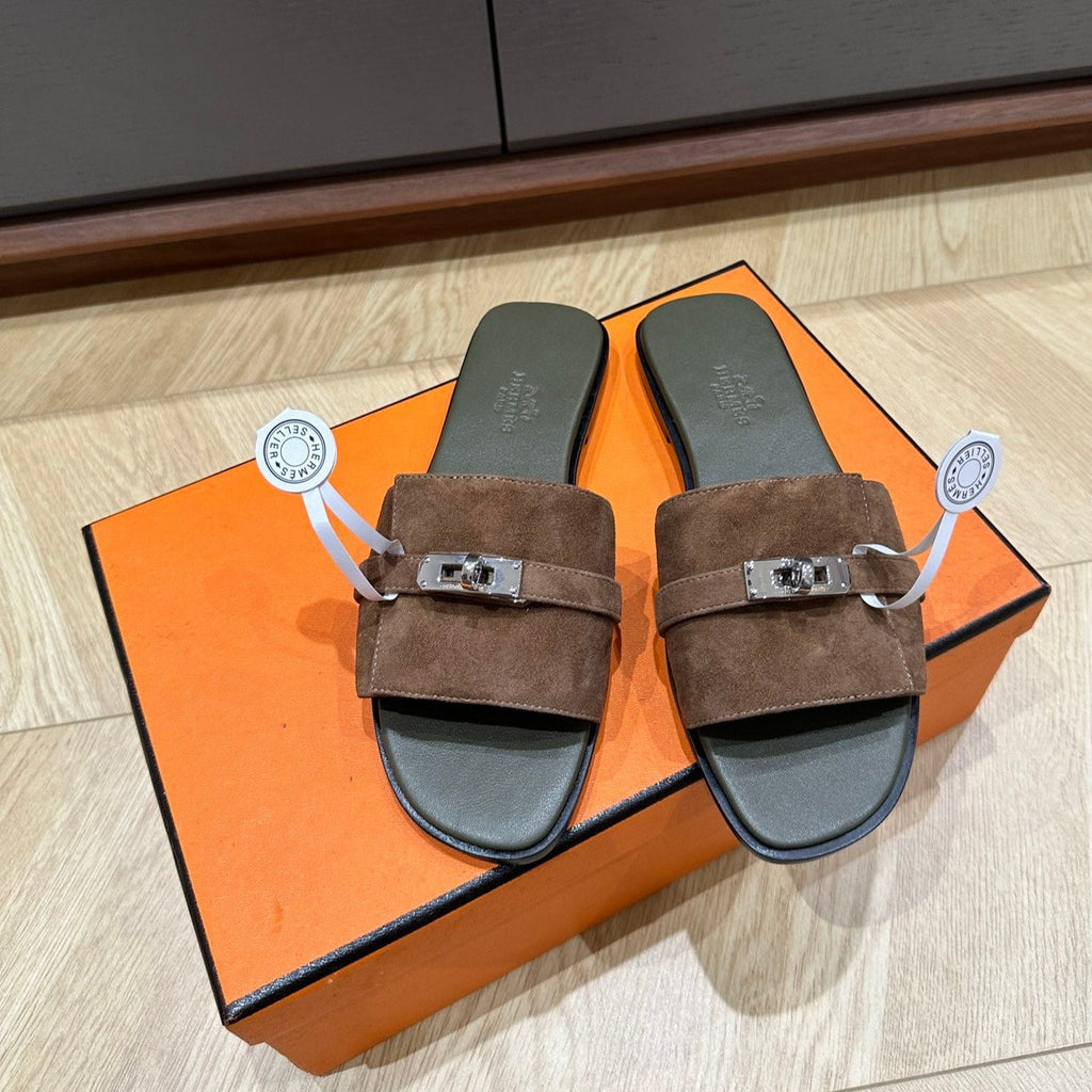 HERMES GABRIEL SANDAL LIGHT BROWN SUEDE