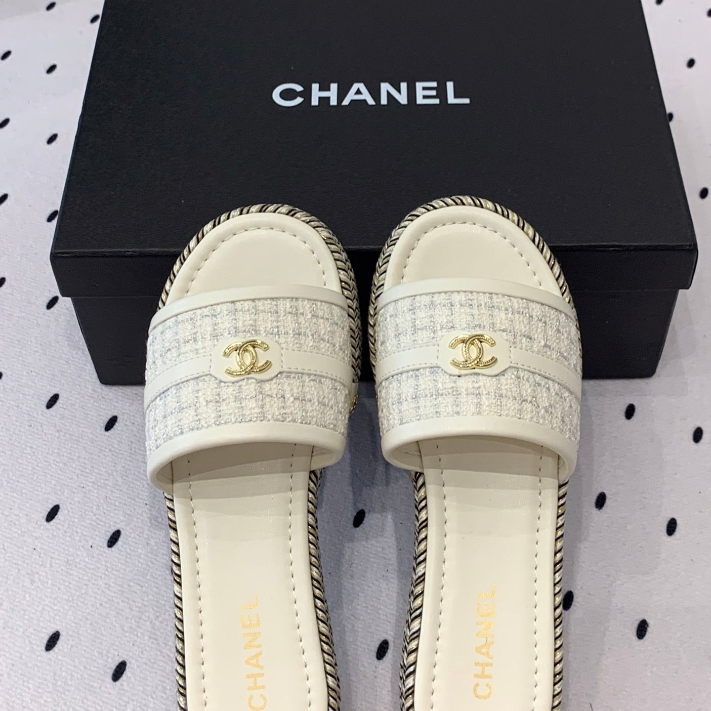 CHANEL Double  Women White Slippers Calfskin