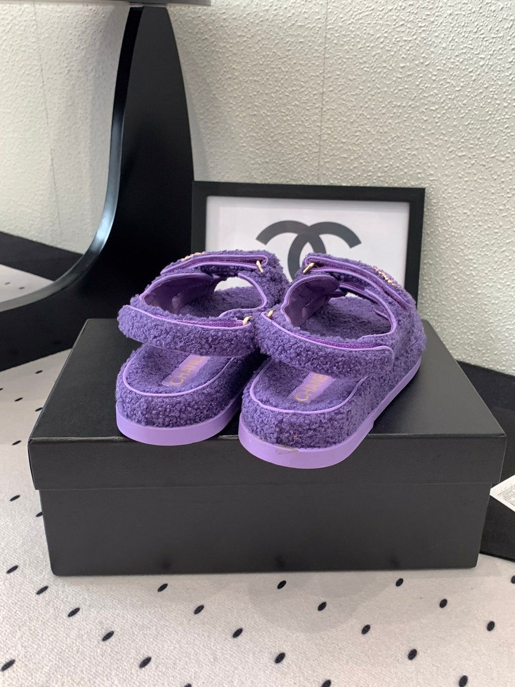 CHANEL DAD SANDAL PLUM PURPLE LAMB FUR