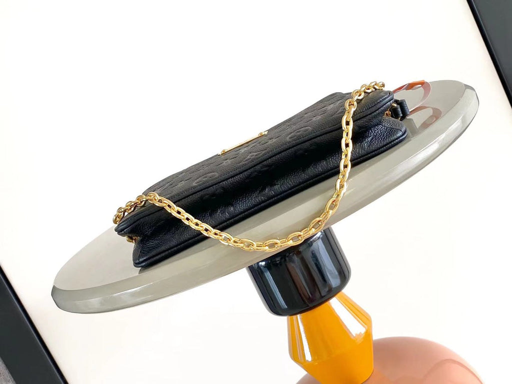 LOUIS VUITTON LIV POCHETTE 24 IN BLACK MONOGRAM EMPREINTE LEATHER GOLD HARDWARE