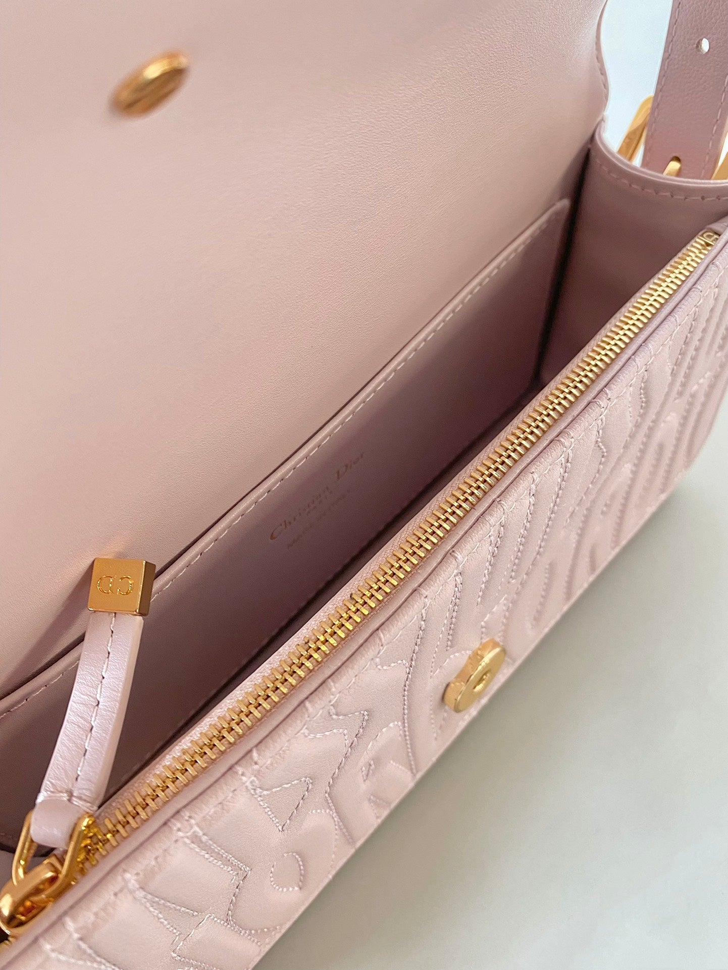 DIOR MEDIUM FLAP BAG 22 IN BABY PINK QUILTED ALLOVER CALFSKIN