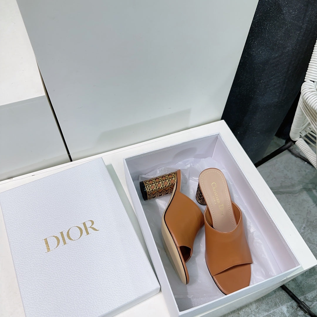 DIOR ICON HEELED SLIDE BRONZE BROWN CALFSKIN 95 MM