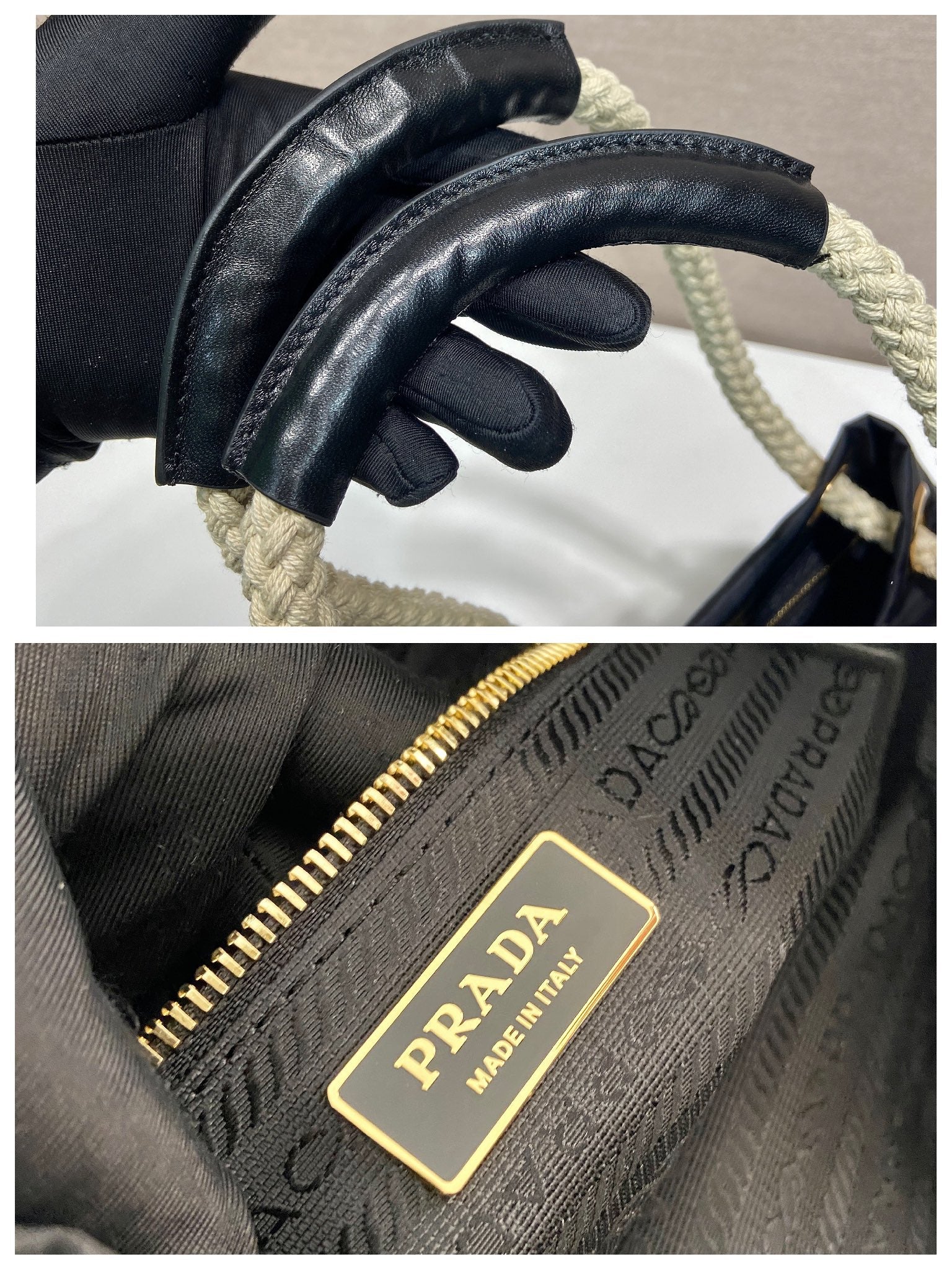PRADA BUCKET BAG 28 IN BLACK RE-NYLON GOLD LOGO
