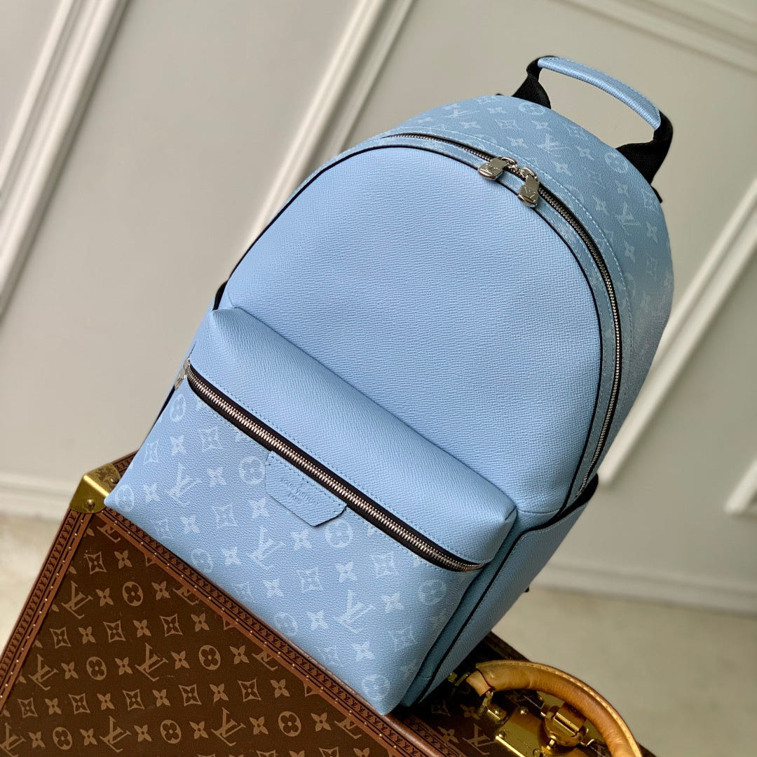 LOUIS VUITTON DISCOVERY SLIM BACKPACK 38 BLUE MONOGRAM COATED CANVAS AND CALFSKIN