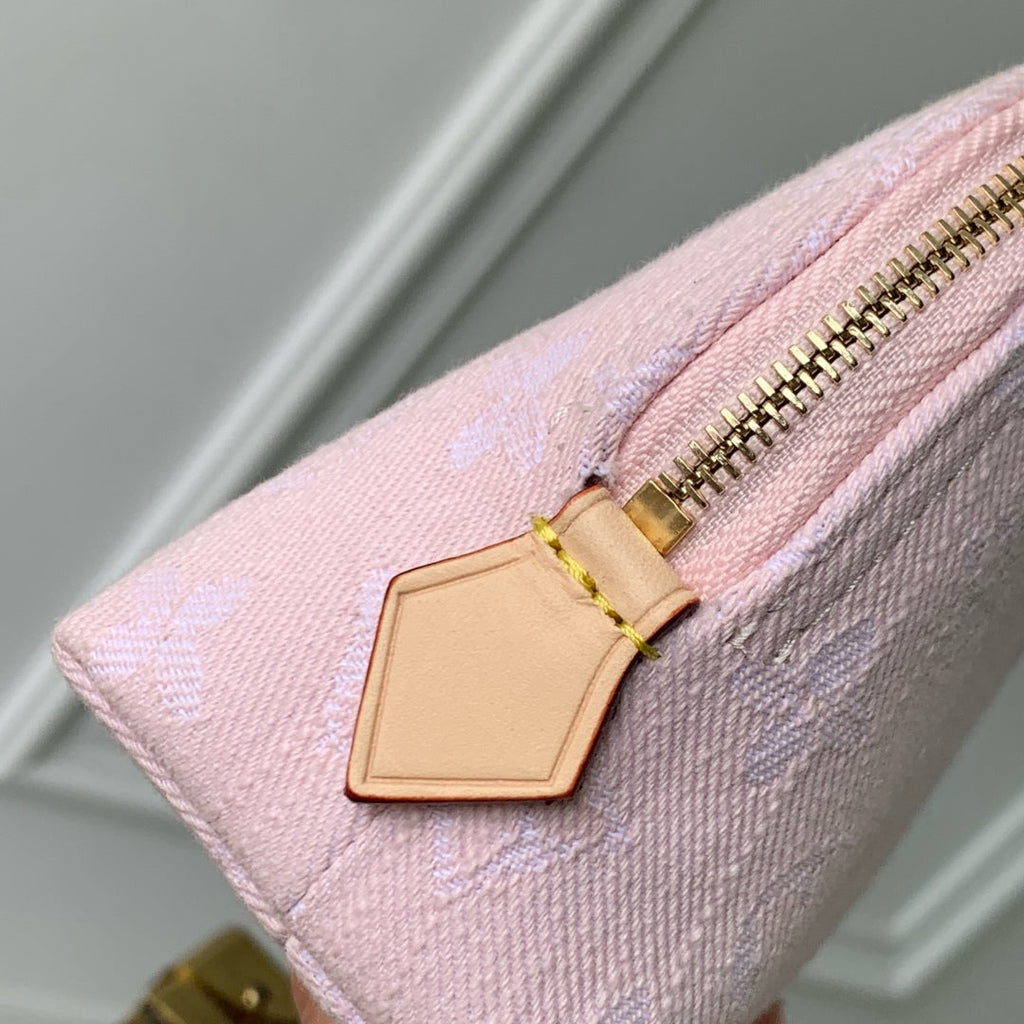 LOUIS VUITTON COSMETIC POUCH 19 IN PINK MONOGRAM DENIM GOLD HARDWARE