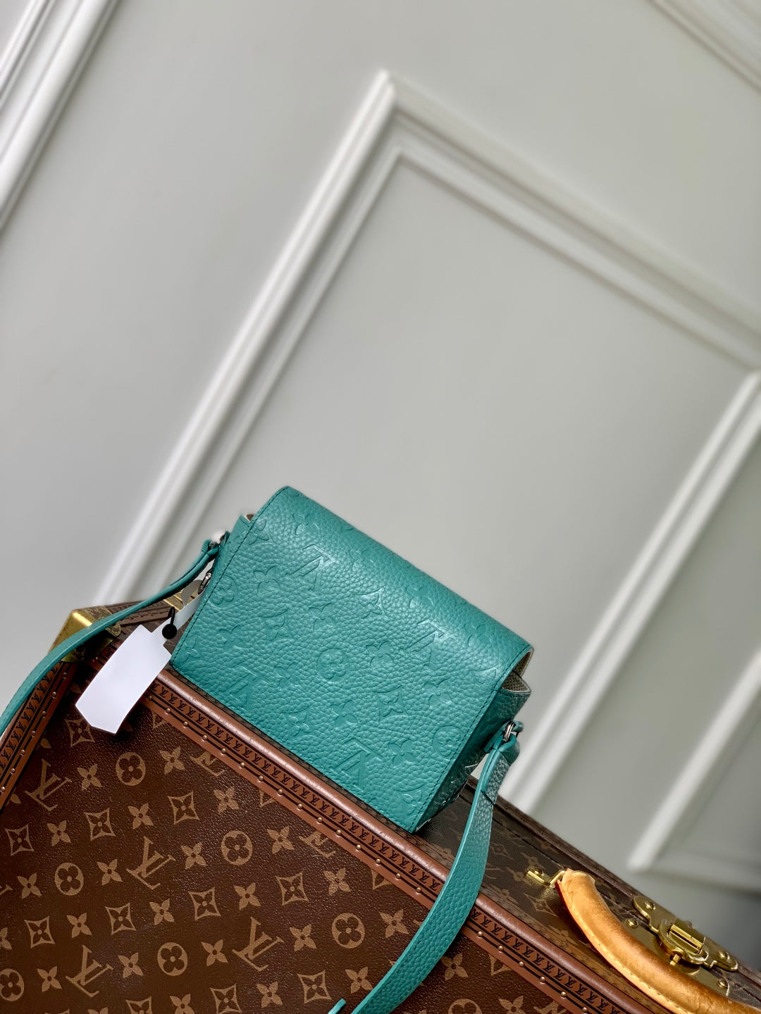 LOUIS VUITTON STEAMER WEARABLE WALLET 18 IN TEAL GREEN MONOGRAM TAURILLON CALFSKIN