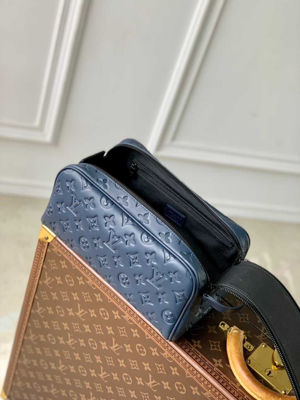LOUIS VUITTON DOPP KIT 28 IN DARK BLUE MONOGRAM SHADOW CALFSKIN