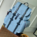 LOUIS VUITTON CHRISTOPHER MM BACKPACK 44 IN SKY BLUE MONOGRAM HERITAGE CANVAS BLACK CALFSKIN