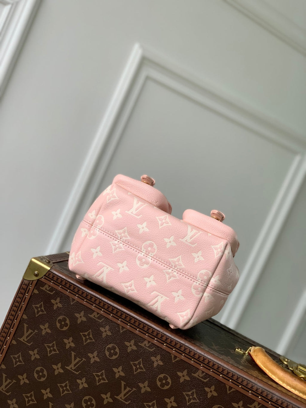 LOUIS VUITTON BACKUP BACKPACK 22 IN LIGHT PINK MONOGRAM EMPREINTE LEATHER
