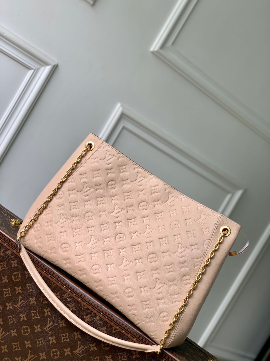 LOUIS VUITTON ANYTIME MM 42 IN NUDE PINK MONOGRAM EMPREINTE CALFSKIN