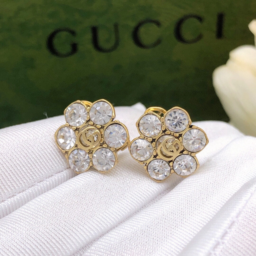 18K Double Gucci Crystals Earrings
