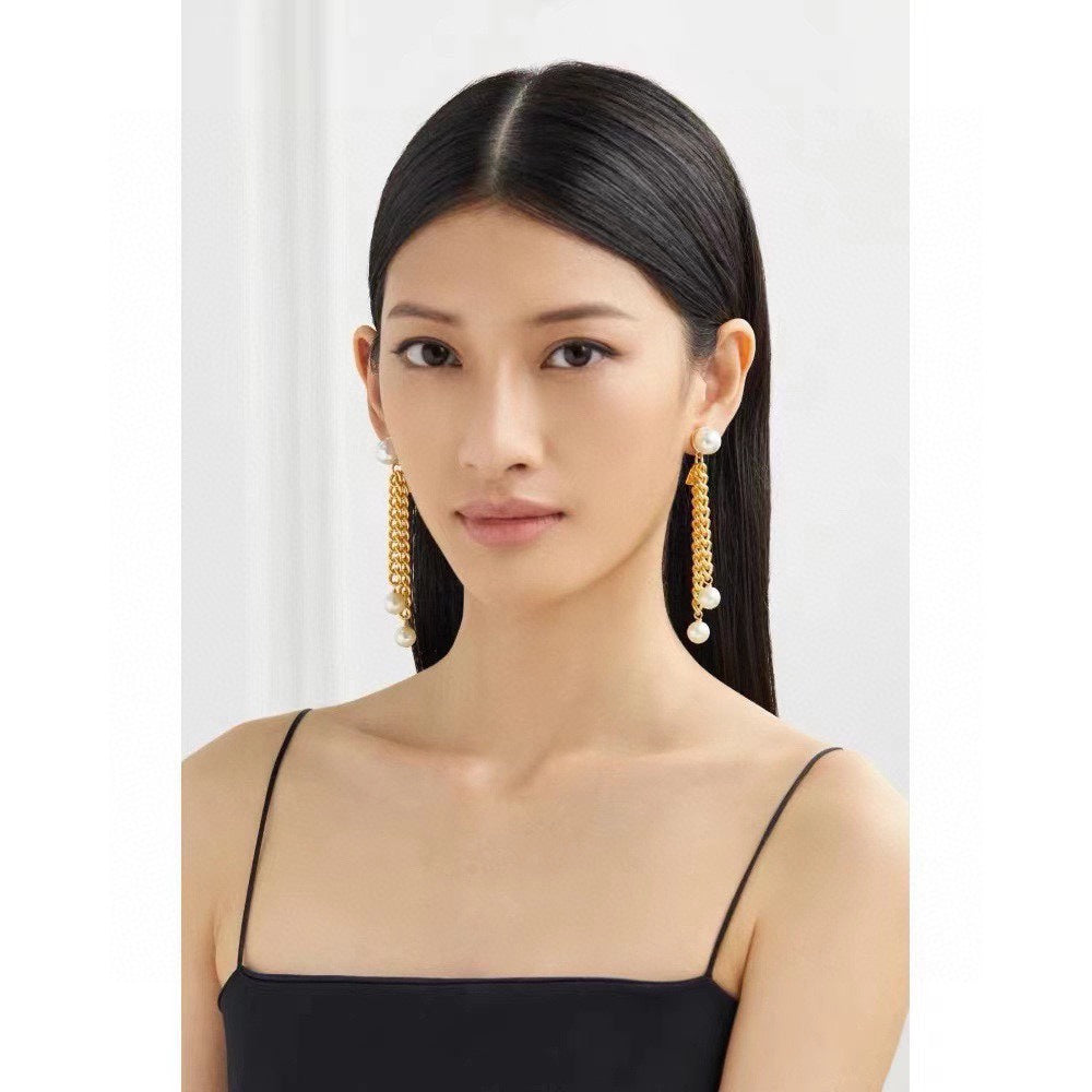 18K Celine Pearls Long Earrings