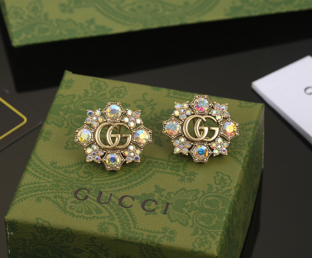 18K Double Gucci Blue Flowers Earrings