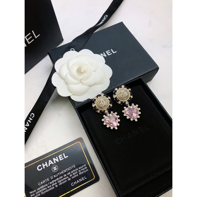 18K  Chanel Heart Pink Crystal Earrings