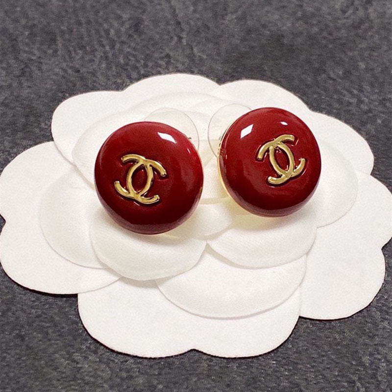 18K  Chanel Wine Red Round Earrings