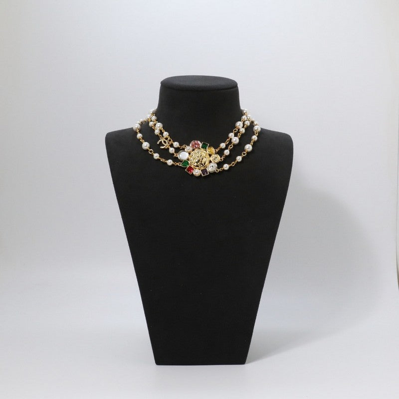 18K  Chanel Color Crystal Pearls Choker Necklace
