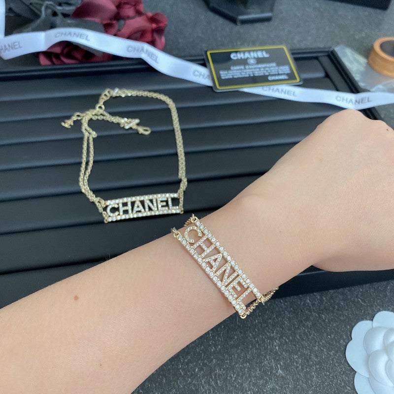 18K  Chanel Letter Diamond Choker Necklace