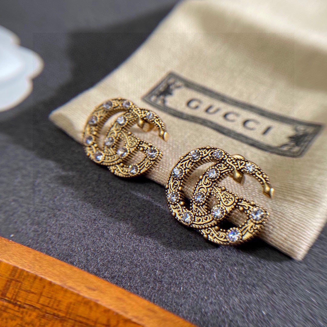18K Double Gucci Crystals Earrings