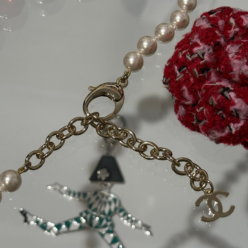 18K  Chanel Red Crystal Pearl Choker Necklace