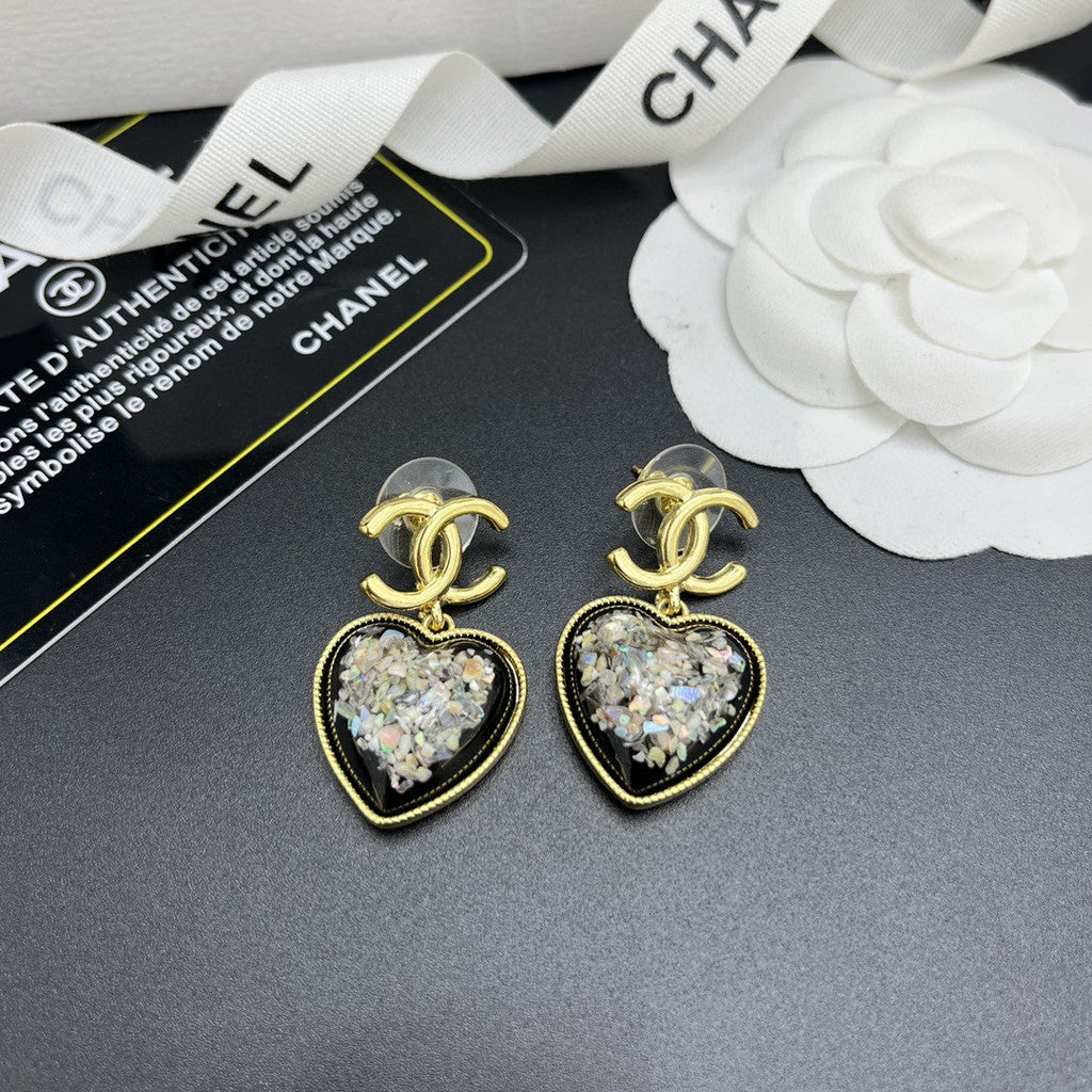18K  Chanel Multi-Color Crystals Heart Earrings