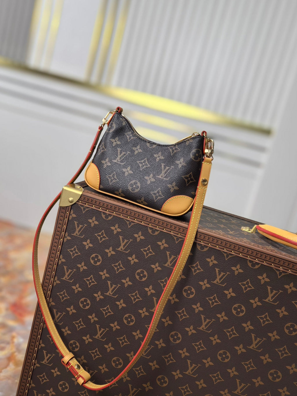 LOUIS VUITTON LV 25S BOULOGNE 20 IN DARK BROWN MONOGRAM CANVAS GOLD HARDWARE