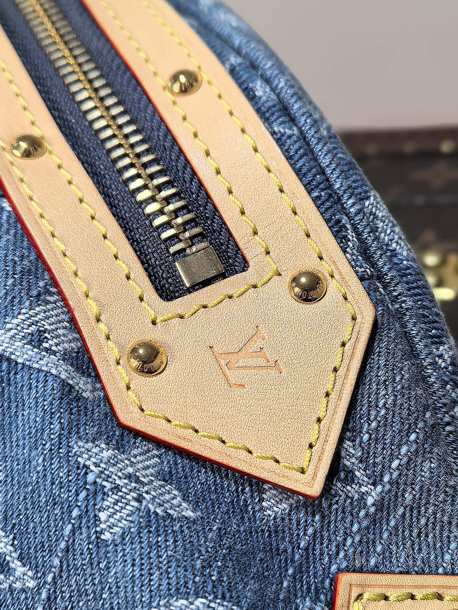 LOUIS VUITTON LV 25S BUMBAG 38 IN BLUE MONOGRAM DENIM LEATHER TRIM GOLD HARDWARE