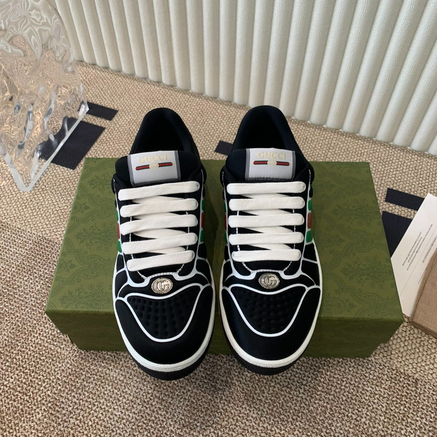 GUCCI SCREENER SNEAKER WITH WEB BLACK CALFSKIN