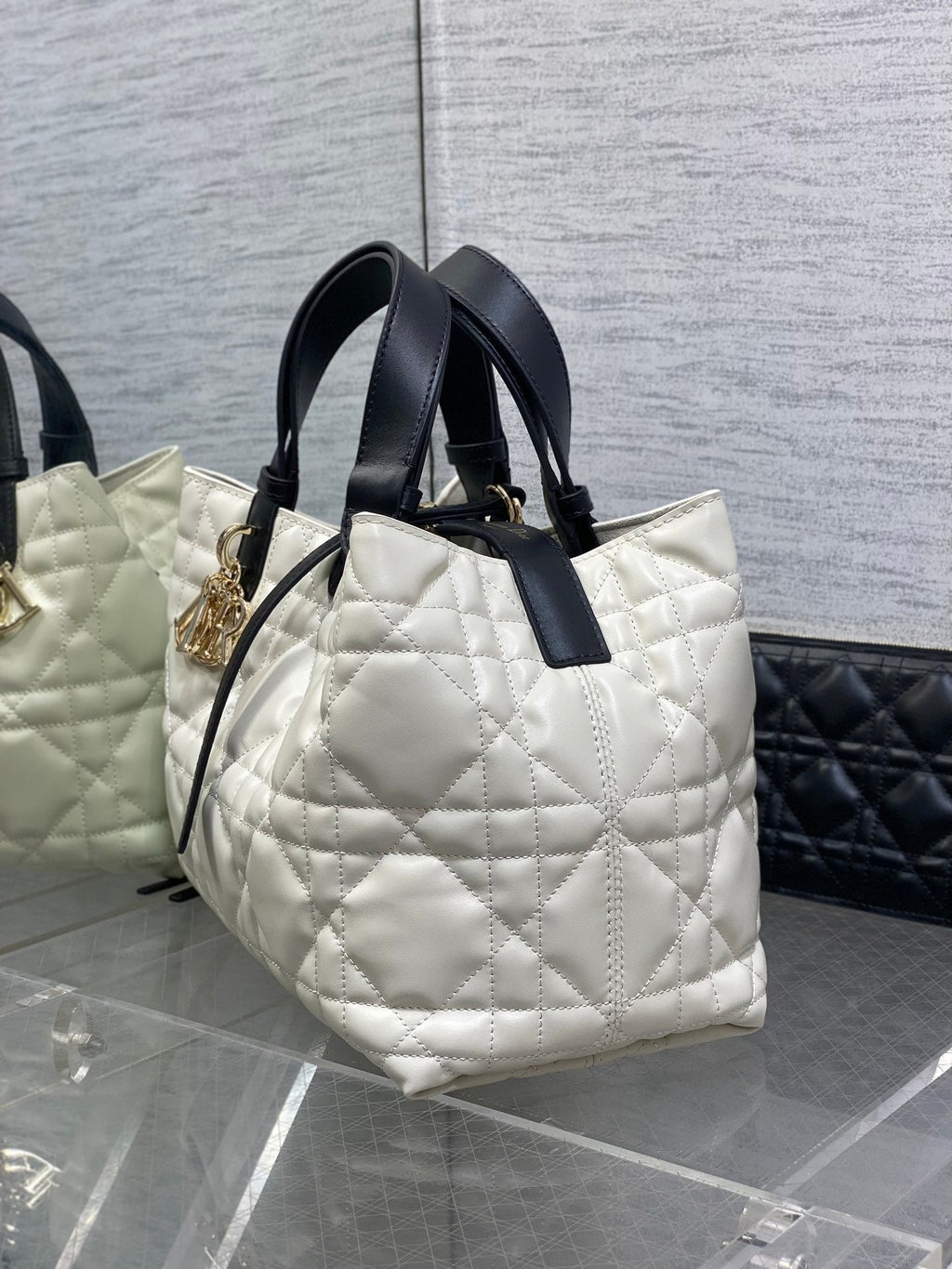 DIOR ALWAYS MINI 28 BAG IN WHITE MIX BLACK MACROCANNAGE CALFSKIN