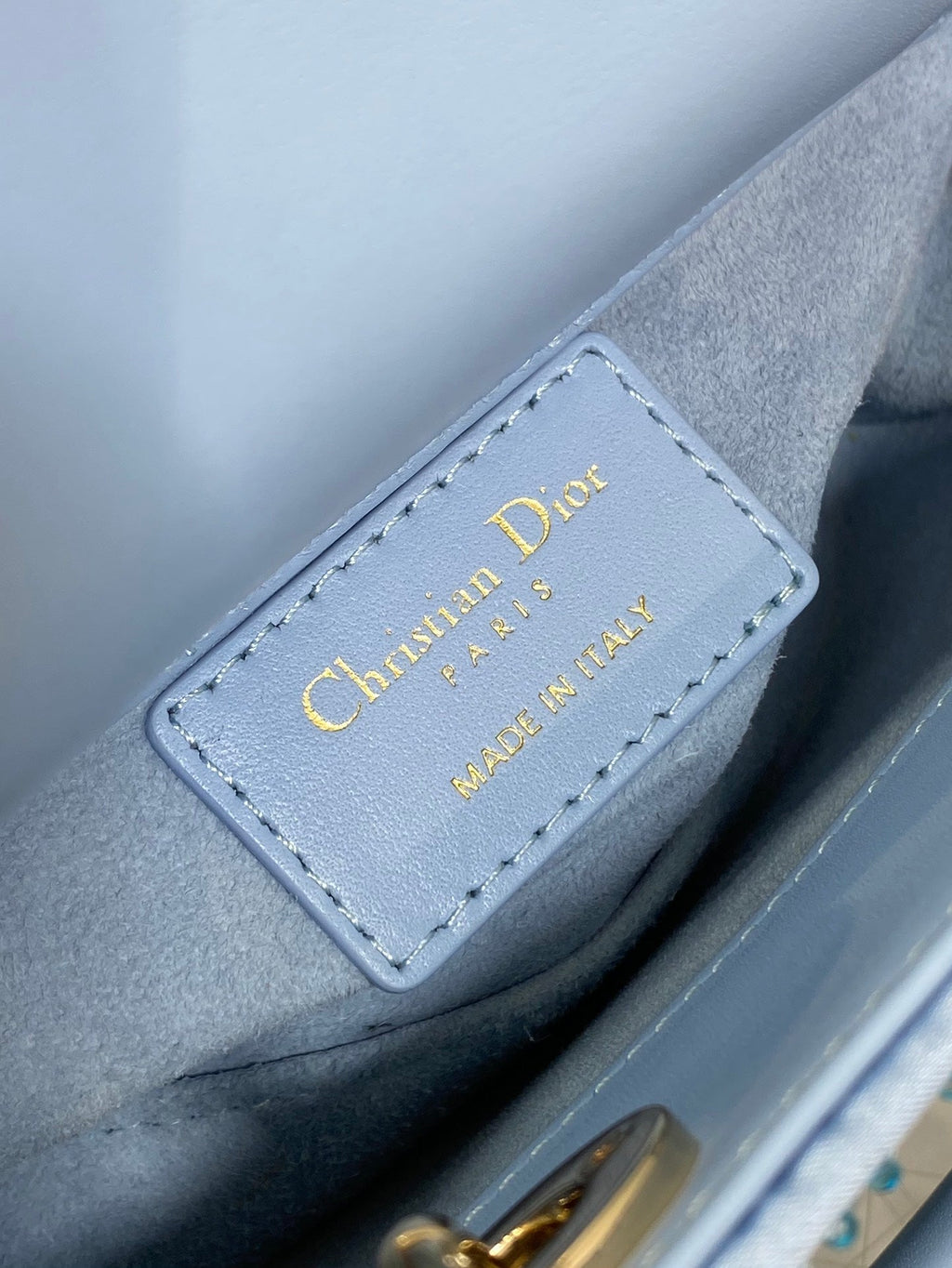 DIOR SMALL 16 LADY D-JOY BAG  IN POWDER BLUE CANNAGE LAMBSKIN WITH EMBROIDERED BEADWORK  BEADWORK
