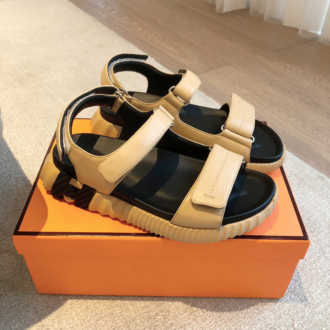 HERMES DAD SANDALS IN TUSCAN BEIGE CALFSKIN AND RUBBER