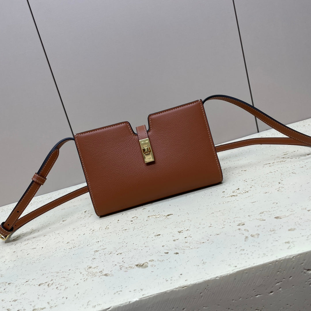 CELINE MINI 18 STRAP POCHETTE IN BRONZE BROWNN SUPPLE CALFSKIN