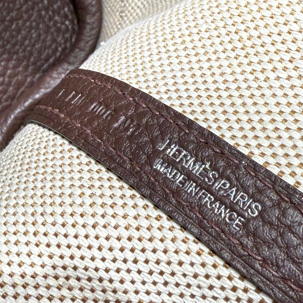 HERMES GARDEN PARTY 23CM IN BEIGE TOILETS COTTON CANVAS AND DARK BROWN CALFSKIN