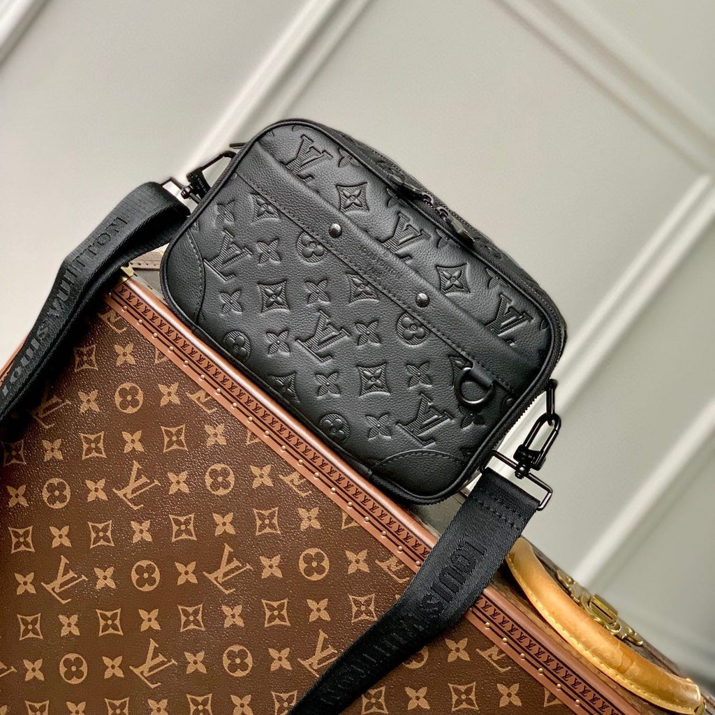 LOUIS VUITTON ALPHA NANO BAG 24 IN BLACK MONOGRAM SHADOW EMBOSSED COWHIDE