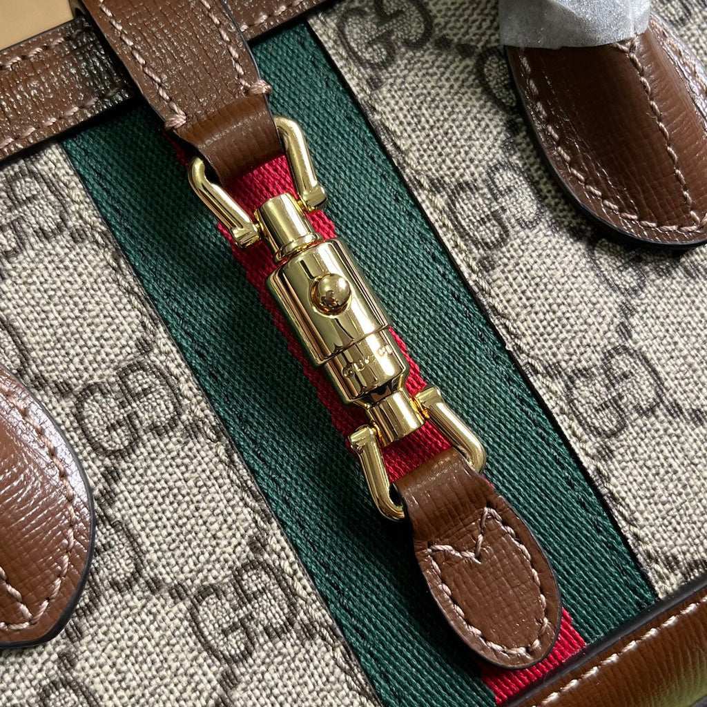 GUCCI JACKIE 1961 SMALL 24 TOTE BAG BEIGE AND EBONY CANVAS