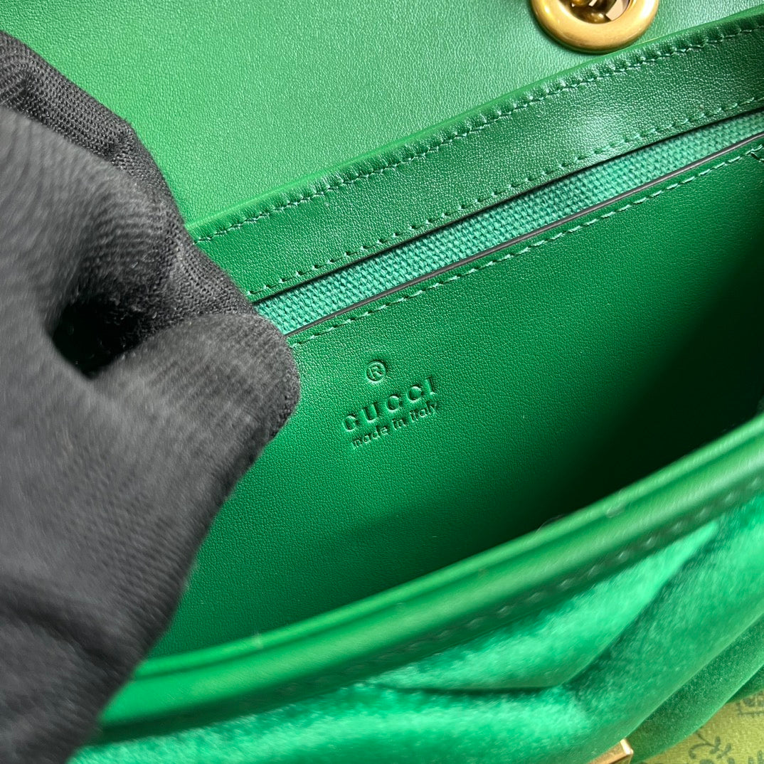 GUCCI MARMONT MINI 22 BAG IN COOL GREEN VELVET